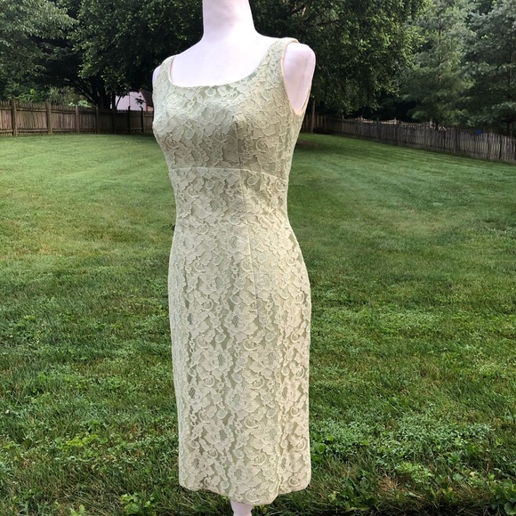 Vintage Dresses Vintage 6s Celery Green Lace Pencil Wiggle Dress 4